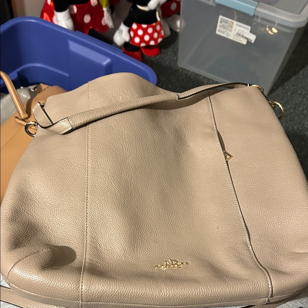 Coach Pebbled Leather Shoulder Bag in Beige Taupe with Gold Hardware